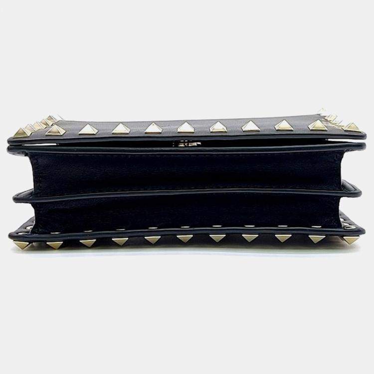 Pre Owned Valentino Black Leather Rockstud Mini Crossbody Bag