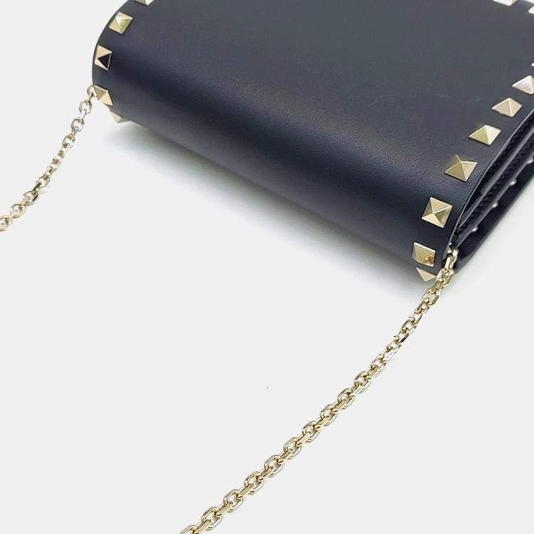 Pre Owned Valentino Black Leather Rockstud Mini Crossbody Bag