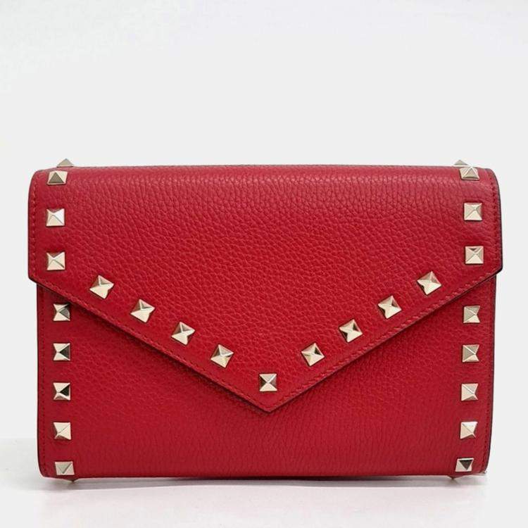Pre Owned Valentino Red Leather Rockstud Crossbody Bag
