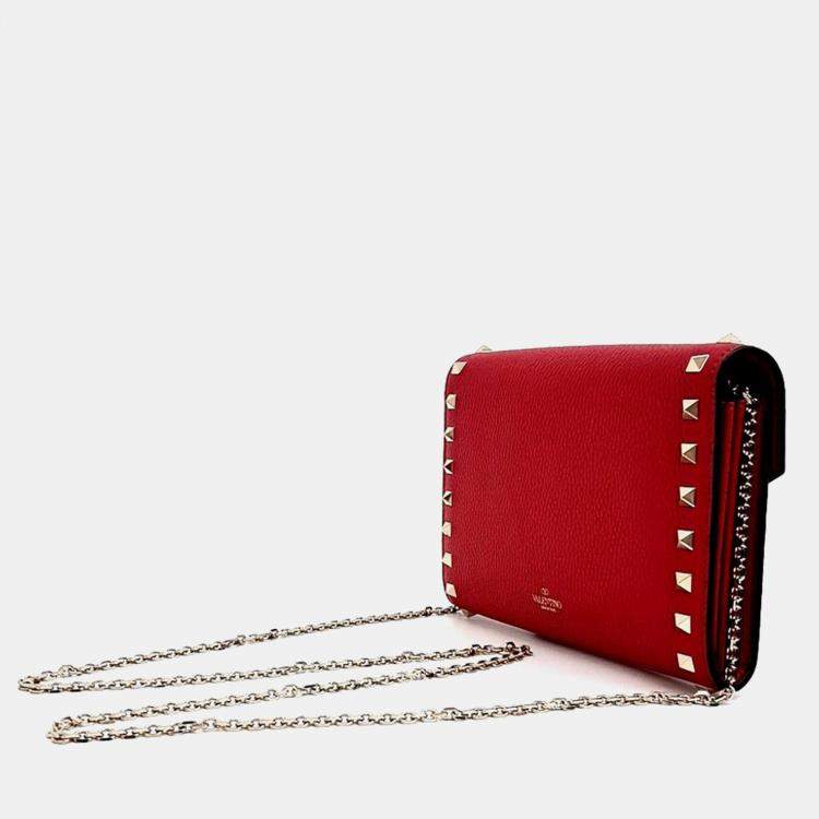 Pre Owned Valentino Red Leather Rockstud Crossbody Bag