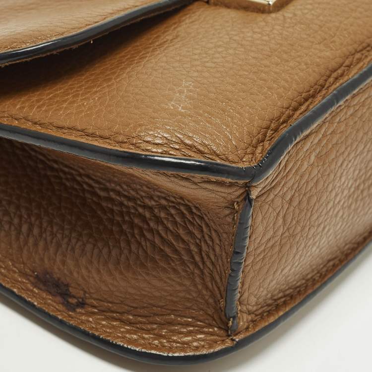 Pre Owned Valentino Glam Lock Small Brown Leather Rockstud Chain Shoulder Bag