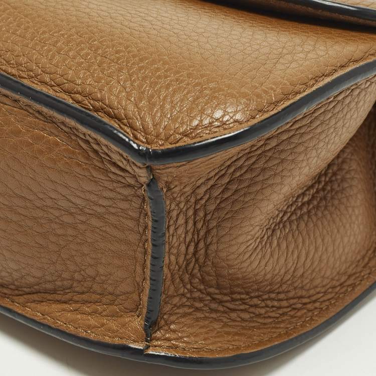 Pre Owned Valentino Glam Lock Small Brown Leather Rockstud Chain Shoulder Bag