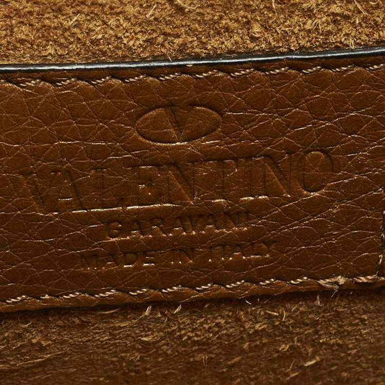 Pre Owned Valentino Glam Lock Small Brown Leather Rockstud Chain Shoulder Bag