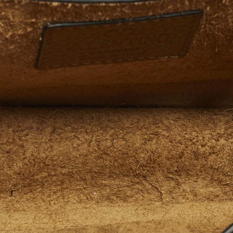 Pre Owned Valentino Glam Lock Small Brown Leather Rockstud Chain Shoulder Bag