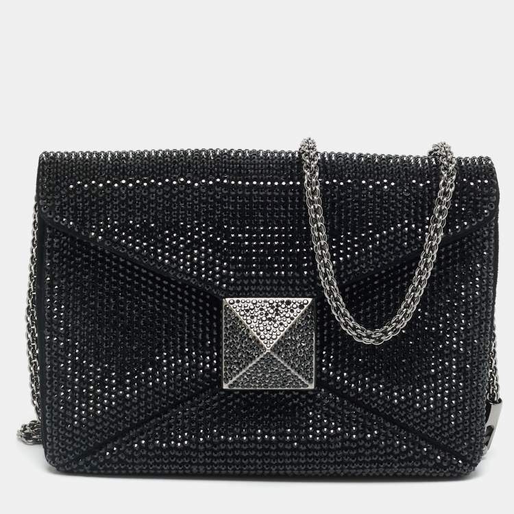 Pre Owned Valentino Crystal Embellished One Stud Suede Shoulder Bag