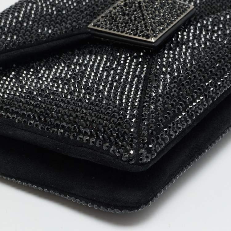 Pre Owned Valentino Crystal Embellished One Stud Suede Shoulder Bag