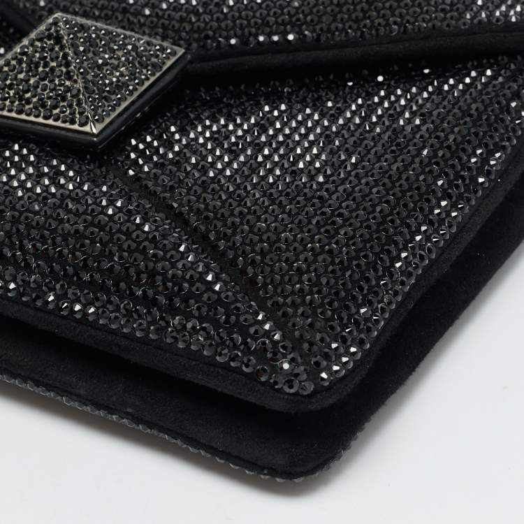 Pre Owned Valentino Crystal Embellished One Stud Suede Shoulder Bag