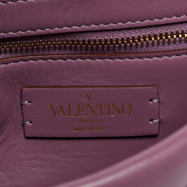 Pre Owned Valentino Roman Stud Medium Lilac Quilted Leather Top Handle Bag