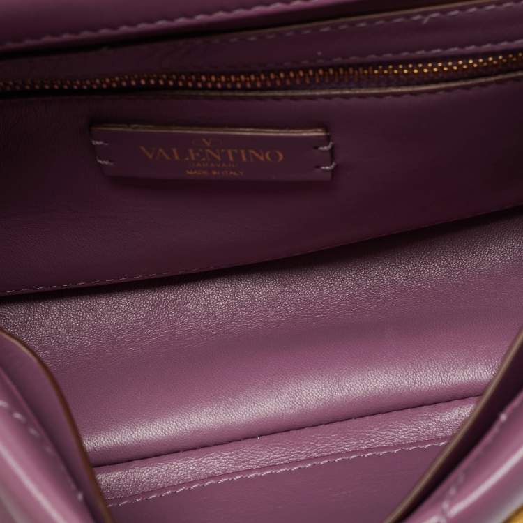 Pre Owned Valentino Roman Stud Medium Lilac Quilted Leather Top Handle Bag