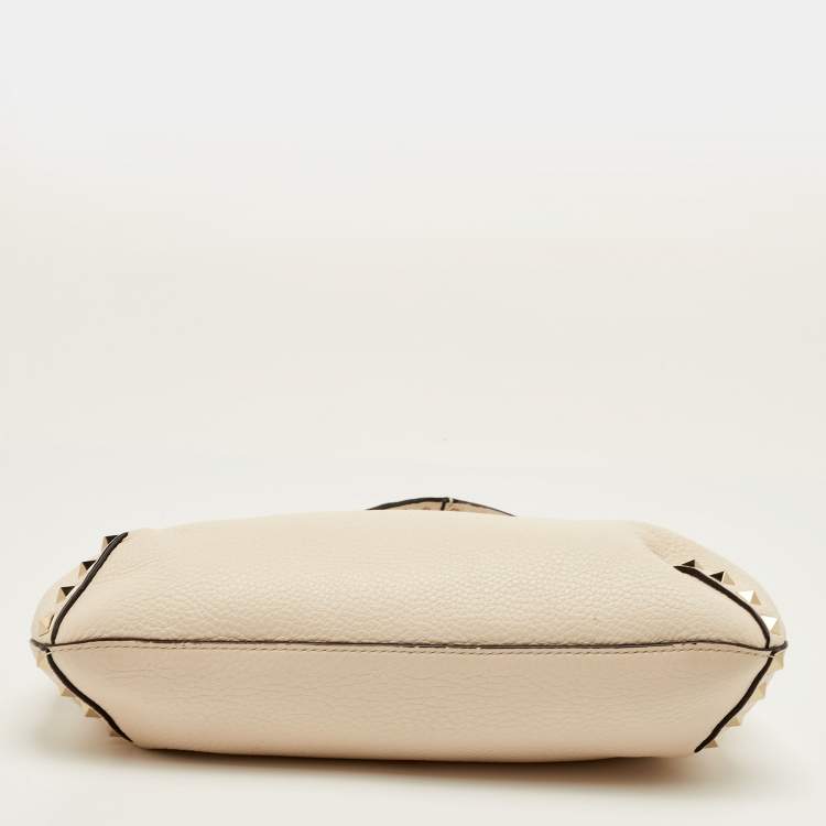 Pre Owned Valentino Rockstud Small Cream Leather Flip Lock Hobo