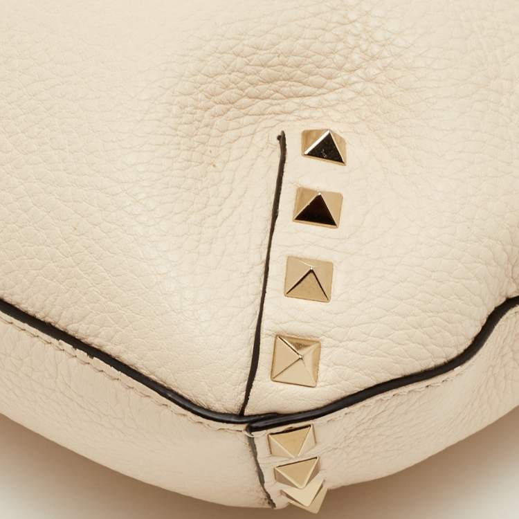 Pre Owned Valentino Rockstud Small Cream Leather Flip Lock Hobo