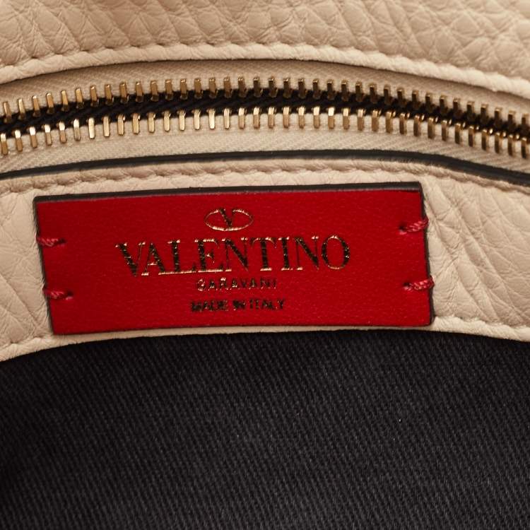 Pre Owned Valentino Rockstud Small Cream Leather Flip Lock Hobo