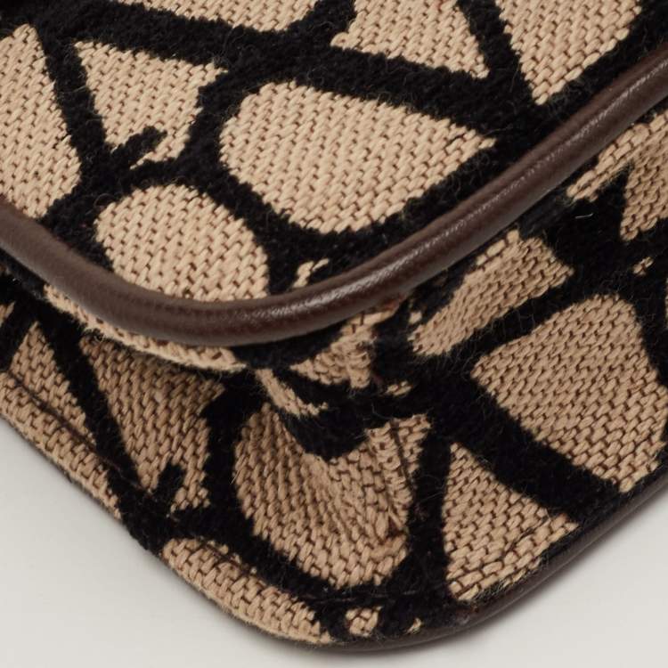 Pre Owned Valentino Vlogo Toile Iconographe Beige/Brown Canvas and Leather Plaque Shoulder Bag