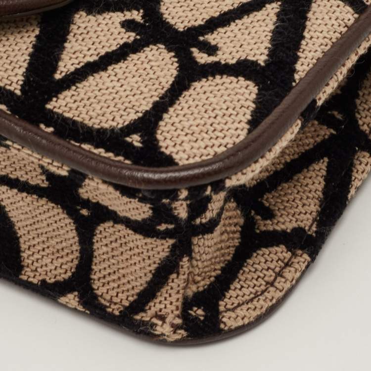 Pre Owned Valentino Vlogo Toile Iconographe Beige/Brown Canvas and Leather Plaque Shoulder Bag