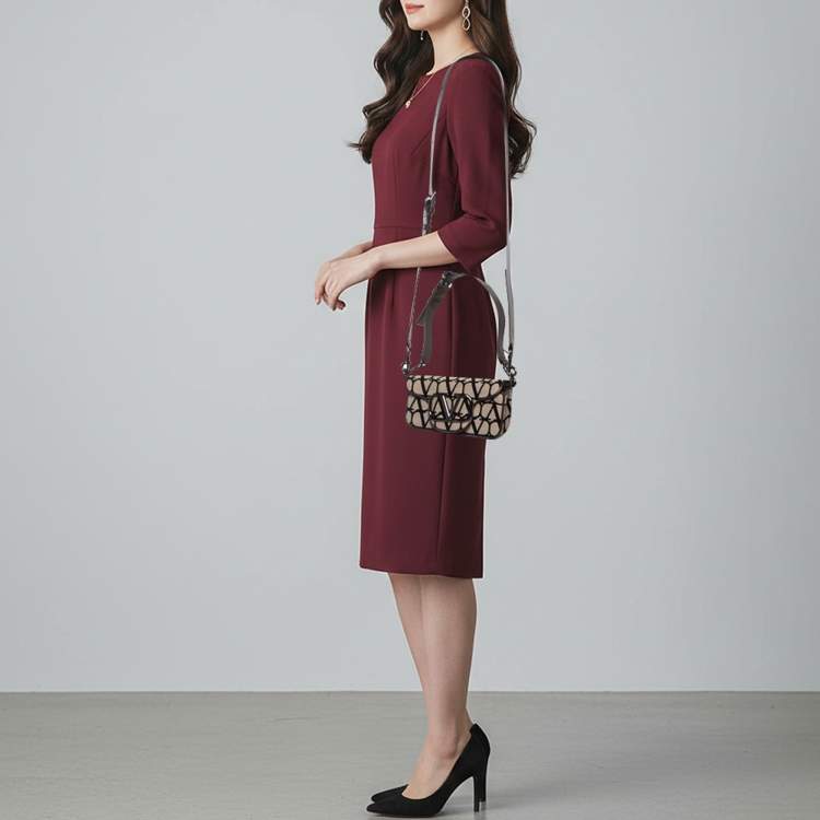 Pre Owned Valentino Vlogo Toile Iconographe Beige/Brown Canvas and Leather Plaque Shoulder Bag