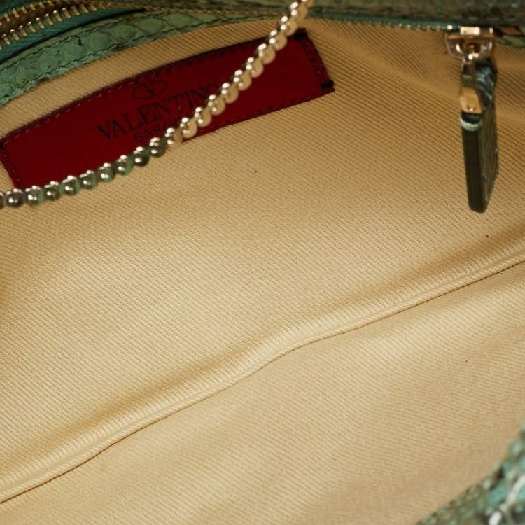 Pre Owned Valentino Green Snake Leather Chain Flap Clutch
