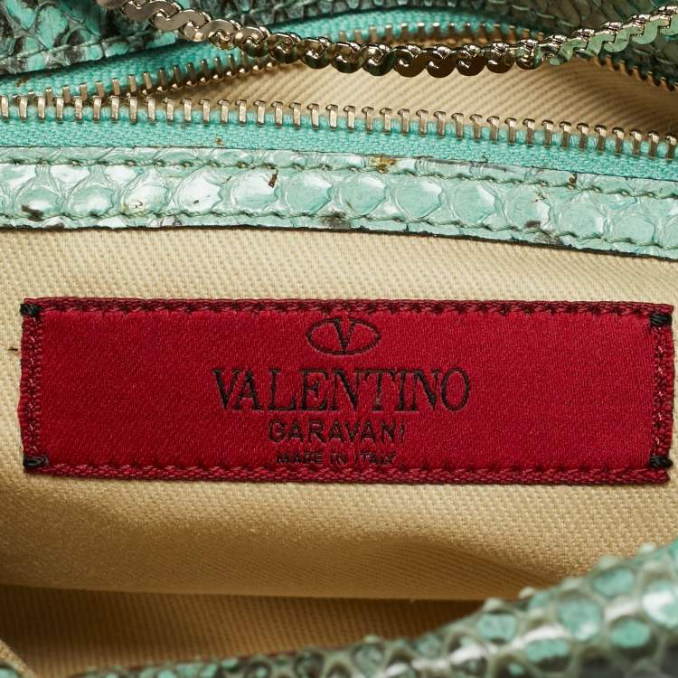 Pre Owned Valentino Green Snake Leather Chain Flap Clutch