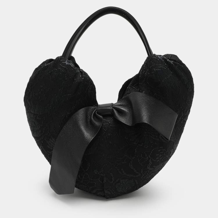 Pre Owned Valentino Bow Black Leather, Nylon and Straw Hobo