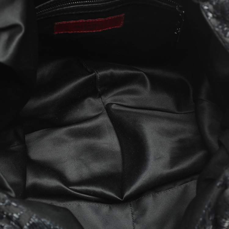 Pre Owned Valentino Bow Black Leather, Nylon and Straw Hobo