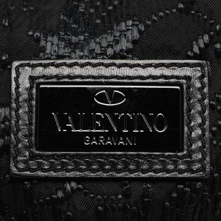 Pre Owned Valentino Bow Black Leather, Nylon and Straw Hobo