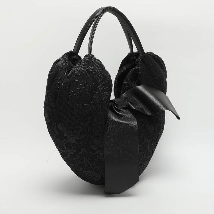 Pre Owned Valentino Bow Black Leather, Nylon and Straw Hobo