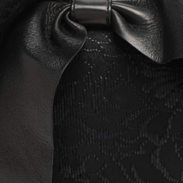 Pre Owned Valentino Bow Black Leather, Nylon and Straw Hobo