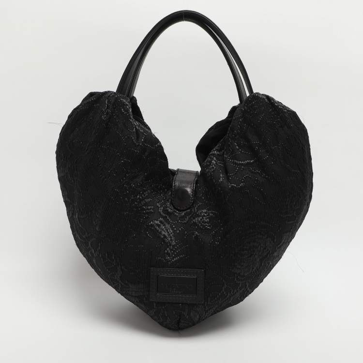 Pre Owned Valentino Bow Black Leather, Nylon and Straw Hobo