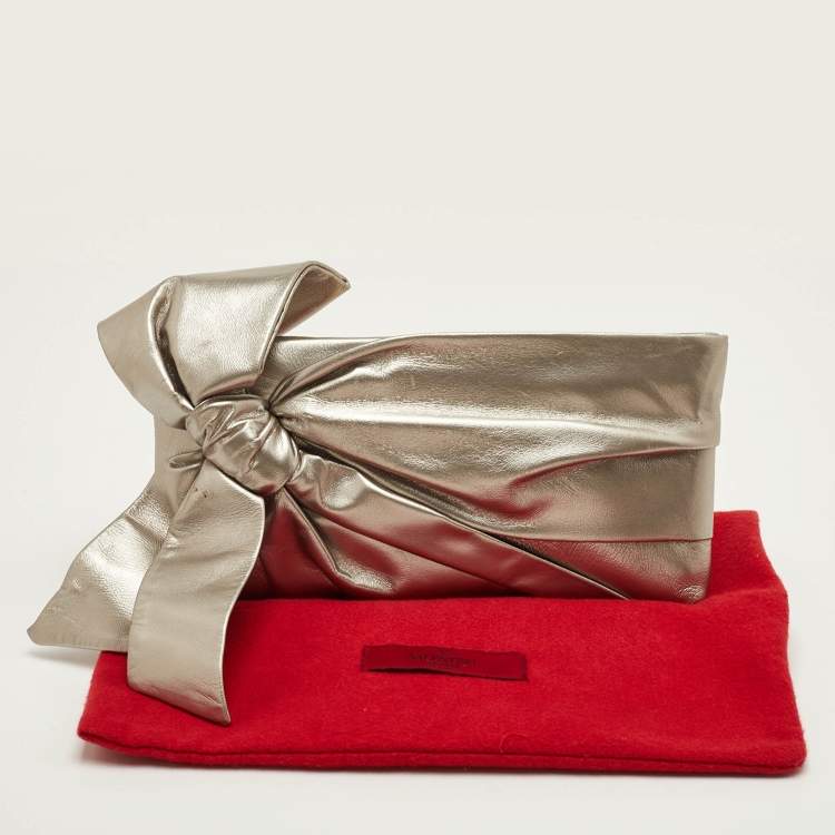 Pre Owned Valentino Metallic Leather Bow Pouch Clutch