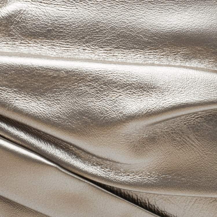 Pre Owned Valentino Metallic Leather Bow Pouch Clutch