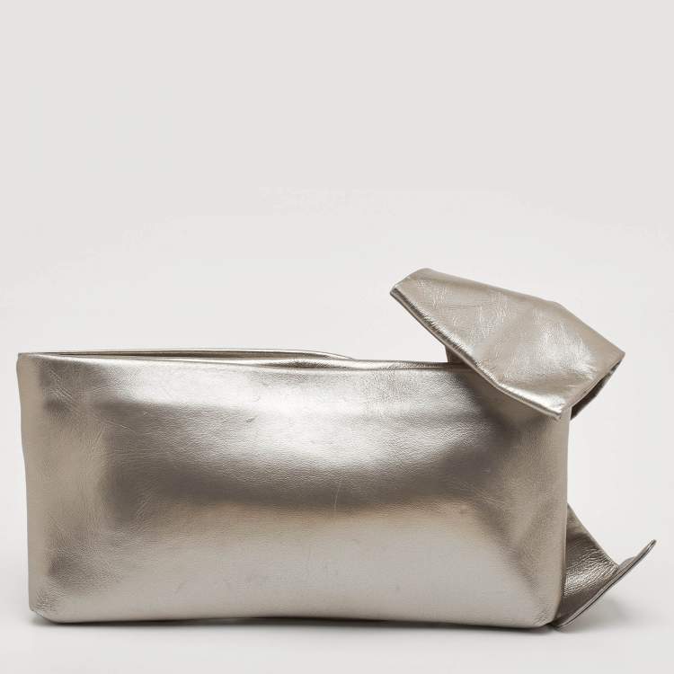 Pre Owned Valentino Metallic Leather Bow Pouch Clutch