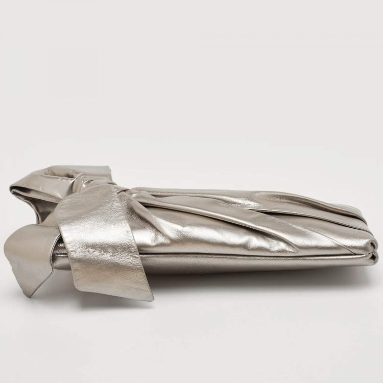 Pre Owned Valentino Metallic Leather Bow Pouch Clutch