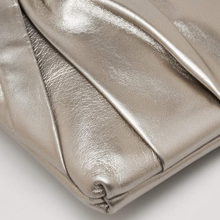 Pre Owned Valentino Metallic Leather Bow Pouch Clutch