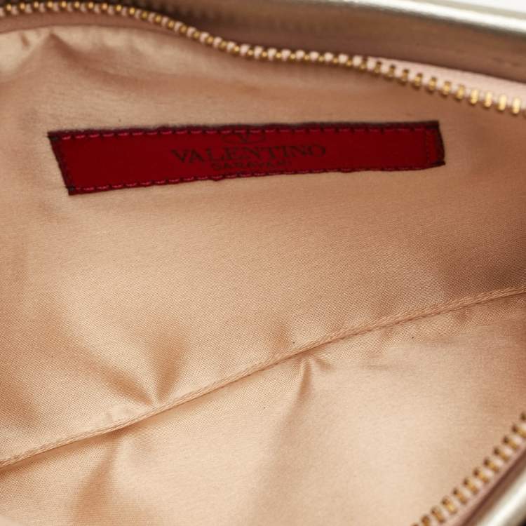 Pre Owned Valentino Metallic Leather Bow Pouch Clutch