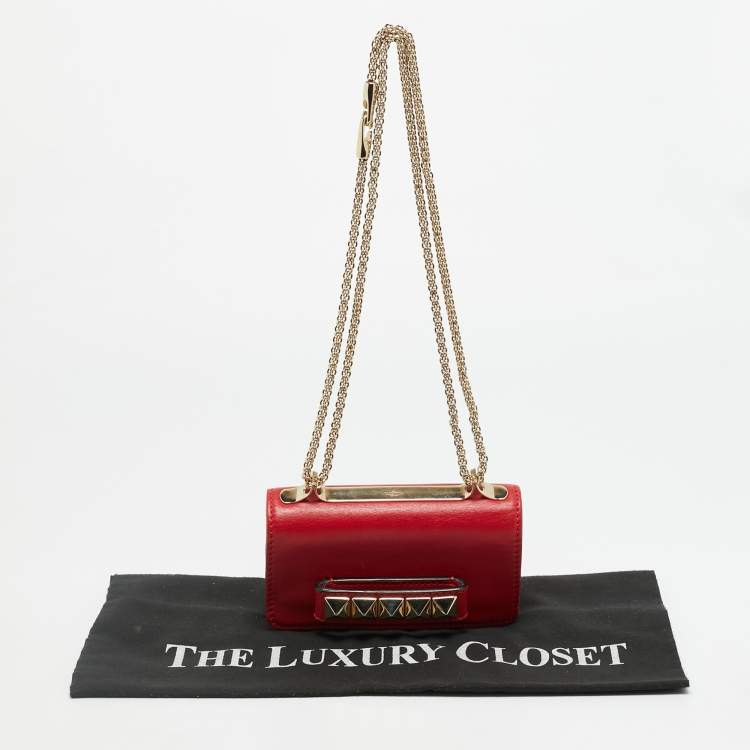 Pre Owned Valentino Va Va Voom Mini Red Leather Chain Clutch