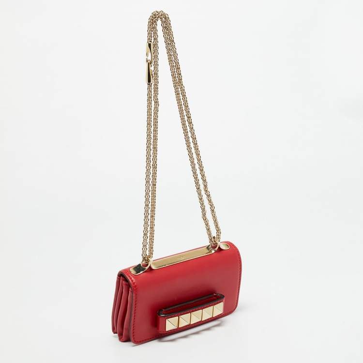 Pre Owned Valentino Va Va Voom Mini Red Leather Chain Clutch