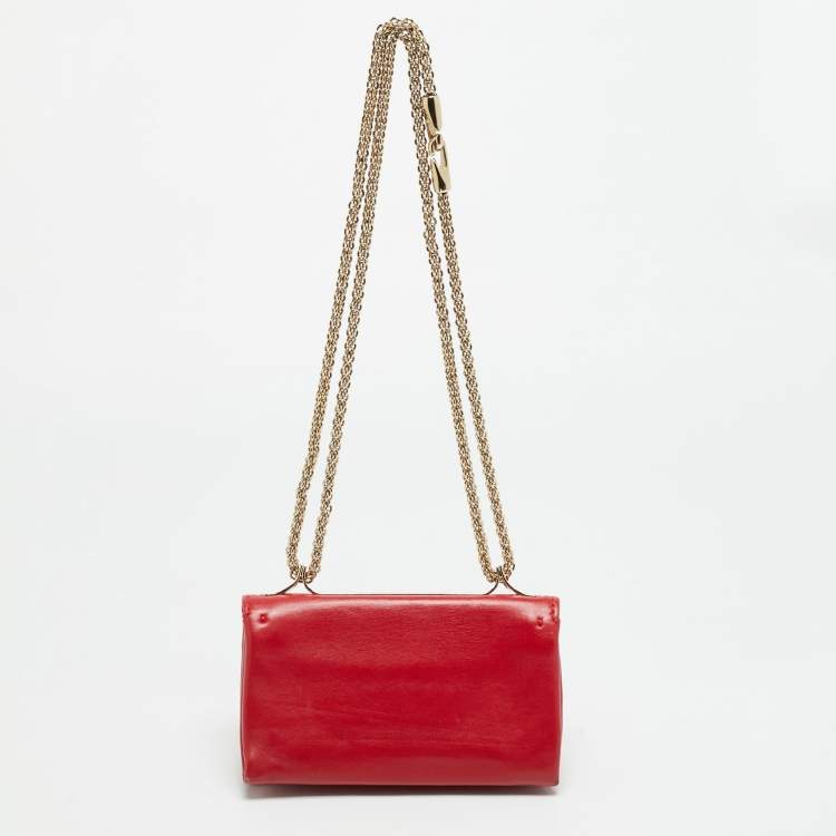 Pre Owned Valentino Va Va Voom Mini Red Leather Chain Clutch