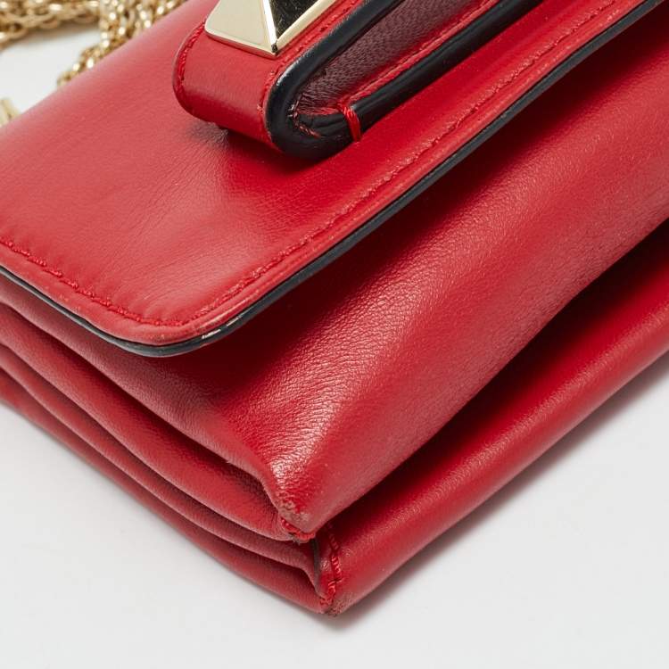 Pre Owned Valentino Va Va Voom Mini Red Leather Chain Clutch