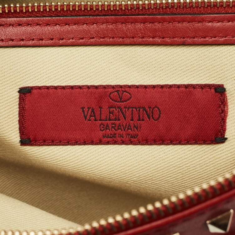 Pre Owned Valentino Rockstud Oversized Red Leather Wristlet Zip Pouch