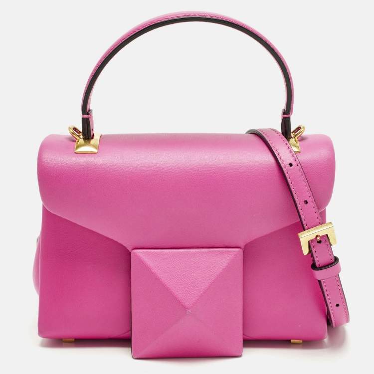Pre Owned Valentino One Stud Mini Pink Leather Flap Top Handle Bag