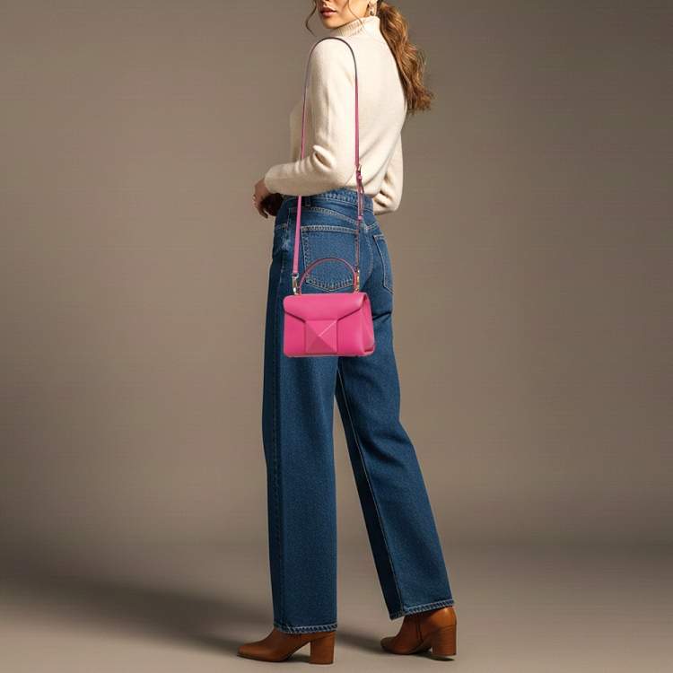 Pre Owned Valentino One Stud Mini Pink Leather Flap Top Handle Bag