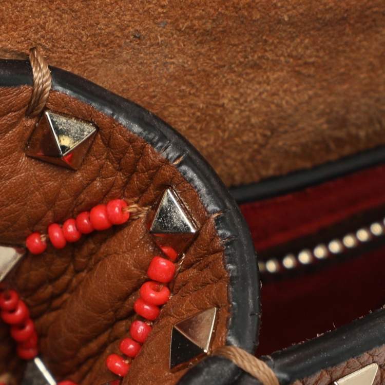 Pre Owned Valentino Rockstud Spike Medium Brown Leather Top Handle Bag