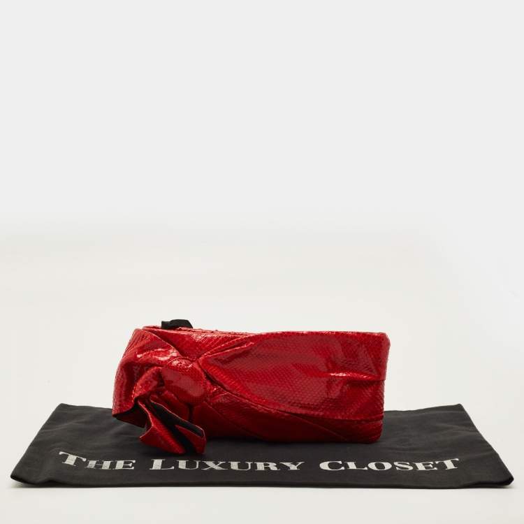 Pre Owned Valentino Bow Red Python Clutch
