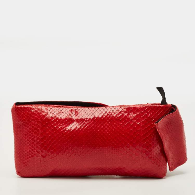 Pre Owned Valentino Bow Red Python Clutch