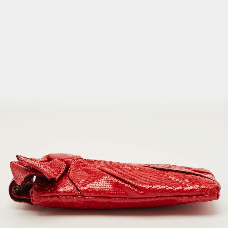 Pre Owned Valentino Bow Red Python Clutch