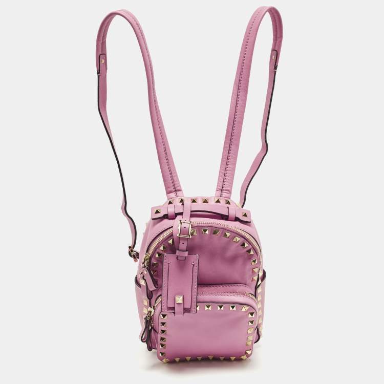 Pre Owned Valentino Rockstud Mini Pink Leather Backpack