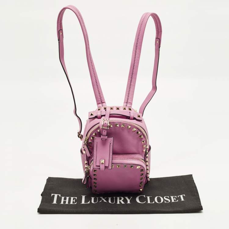 Pre Owned Valentino Rockstud Mini Pink Leather Backpack