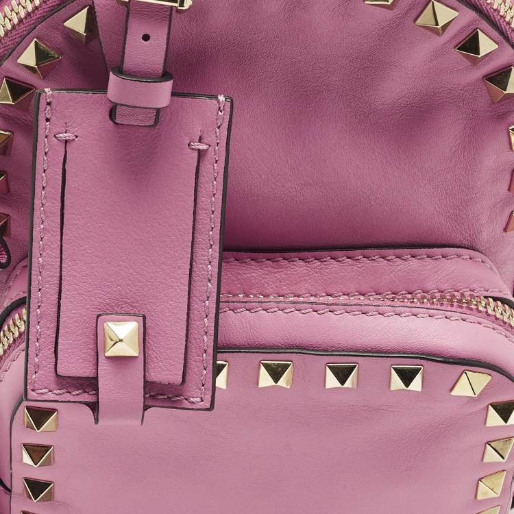 Pre Owned Valentino Rockstud Mini Pink Leather Backpack