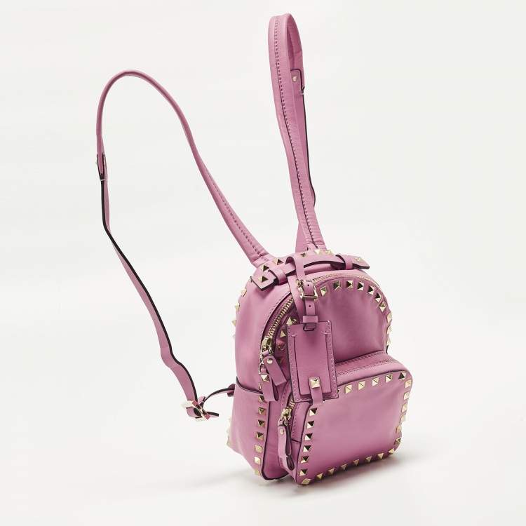 Pre Owned Valentino Rockstud Mini Pink Leather Backpack