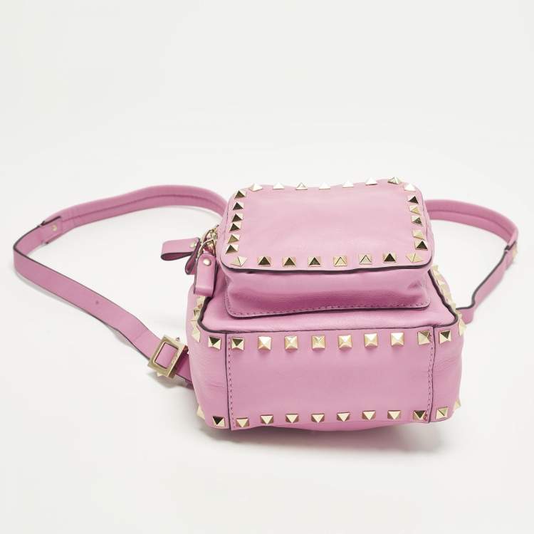 Pre Owned Valentino Rockstud Mini Pink Leather Backpack