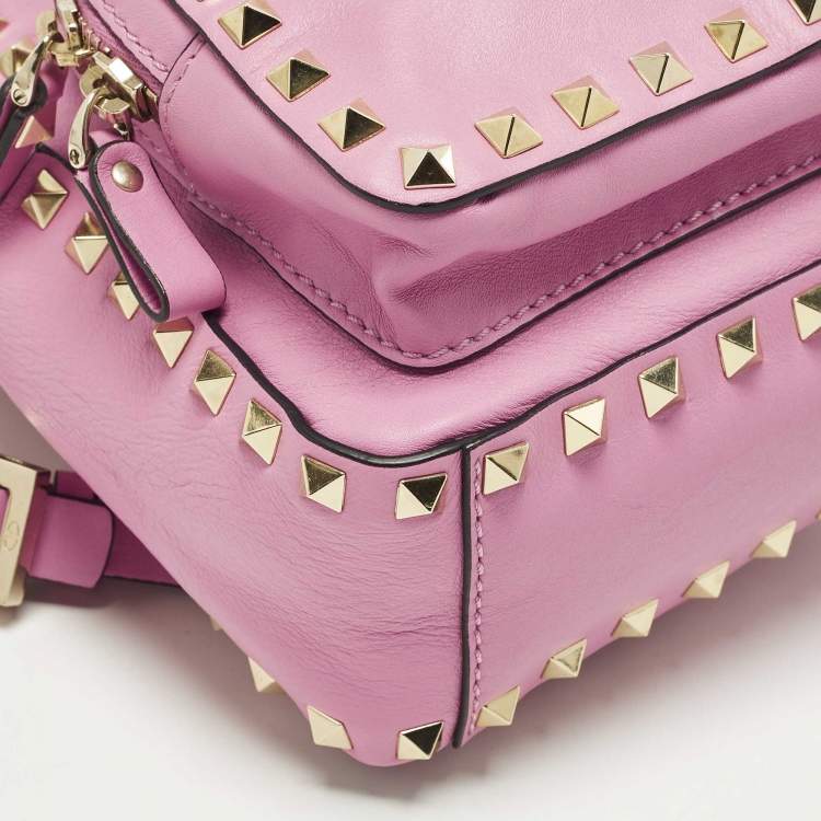 Pre Owned Valentino Rockstud Mini Pink Leather Backpack